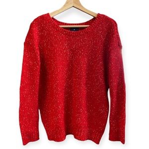 AEO Red Knit Gold Flecks Relaxed Fit Soft Vintage Boyfriend Sweater